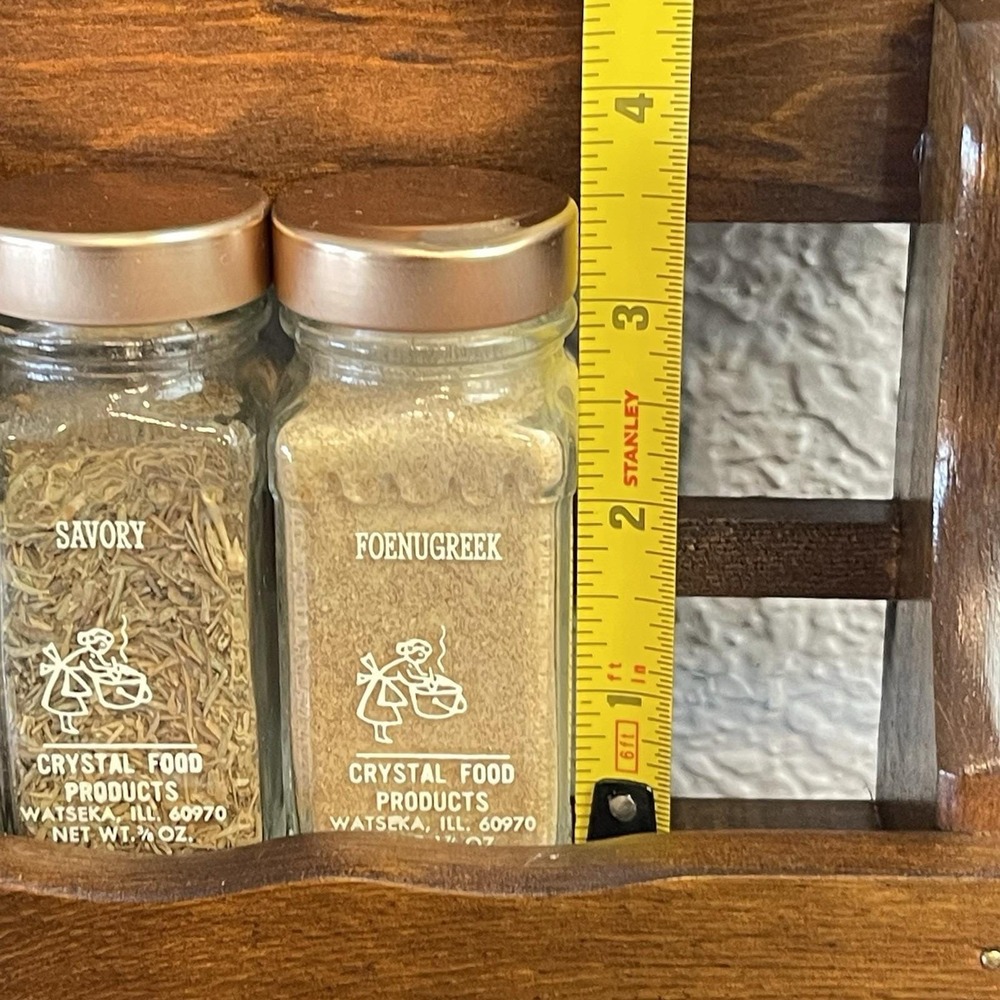 Vintage Crystal Food Products Wooden Spice Rack 3 Tier 23 Glass Cooper Tone Lids - Picture 6 of 9